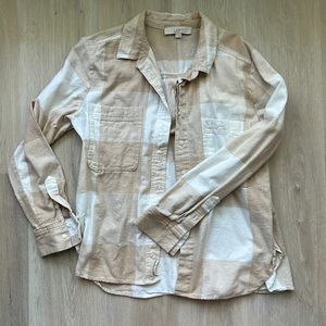 Loft Womens Tan Checkered Button Down Sz L